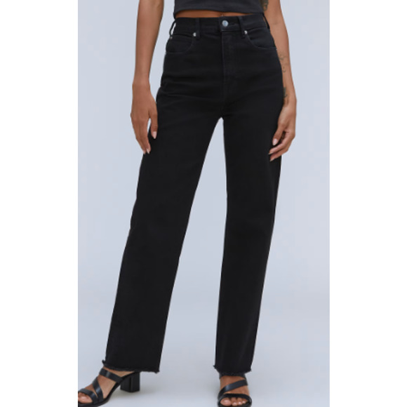 Everlane Denim - Everlane Way High Rise Straight Raw Hem Denim Jeans Black Size 28 Long NEW